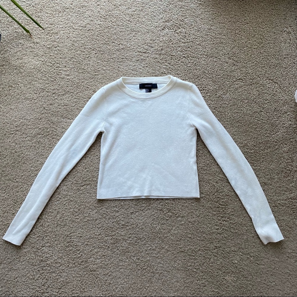 Forever 21 White Cropped Sweater, Small